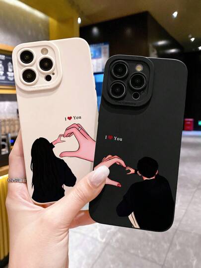 2 غطاء هاتف للأزواج بطباعة شكل قلب، متوافق مع أجهزة 13/15/16 وهواتف Galaxy