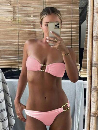 بكيني بحري لنساء بتصميم عنق حالتر بلون أحادي خاص للصيف وأيام الشاطئ