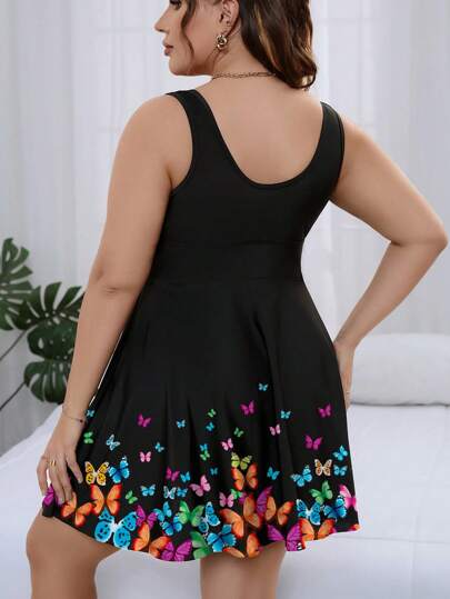 Swim Lushoire طقم بكيني للسيدات ذات الحجم الكبير قطعتين مطبوع بزهور رقبة على شكل حرف V، تحكم في البطن، أنيق للصيف