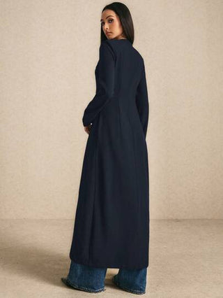 Poéselle معطف نسائي طويل من سترة أحادية الصدر بأكمام طويلة وياقة سترة، معطف نسائي طويل، معطف نسائي ترنش، معطف طويل، ملابس نسائية خريفية، ملابس نسائية شتوية، ملابس نسائية ليوم الهالوين