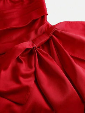 SHEIN Girlism فستان ساتان زفاف مريح مزين بفيونكة كبيرة الحجم عند الوسط، بتصميم أنثوي أنيق على الطراز الفرنسي، فستان أميرة مناسب لحفلة الزفاف، عيد الميلاد، يوم الحب، فتاة الزهور، التخرج، العودة للمدرسة