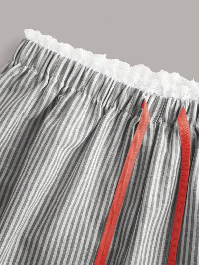 EZwear بنطلون نسائي واسع الساق ذو خصر عالي ومنسوج بتصميم شريطي، بقصة كاجوال