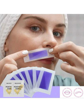 شرائط الشمع الوجه WAXKISS - مناسبة لجميع أنواع البشرة منخفضة الحساسية - لإزالة شعر الوجه للنساء - حزمة منزلية 10 (20 ورقة) شرائط شمع الوجه ، برائحة الصبار والورد