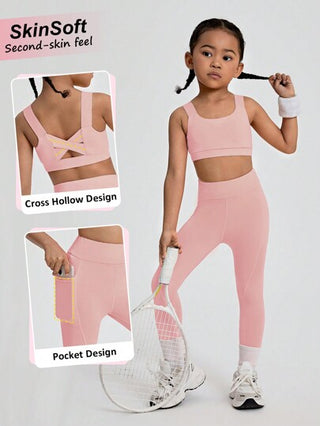 SHEIN ملابس رياضية مرنة للفتيات الصغيرات لتحسين شكل الجسم،مع الاستطالة الحرة و التهوية وامتصاص العرق ،مناسبة للدراجات ،الجري،الرقص الداخلي والتدريب الشامل.