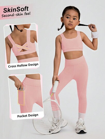 SHEIN ملابس رياضية مرنة للفتيات الصغيرات لتحسين شكل الجسم،مع الاستطالة الحرة و التهوية وامتصاص العرق ،مناسبة للدراجات ،الجري،الرقص الداخلي والتدريب الشامل.