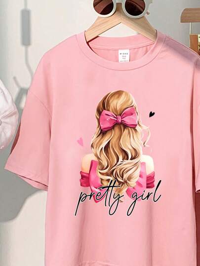 girls-sets طقم للفتيات المراهقات: تي شيرت بأكمام قصيرة مطبوع بشكل قلب وبنطلون بقصة واسعة للسيقان، طراز ملائم وعصري