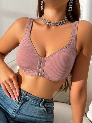 حمالة صدر للنساء ذات لون داكن بغلق أمامي مع وسادة للكأس