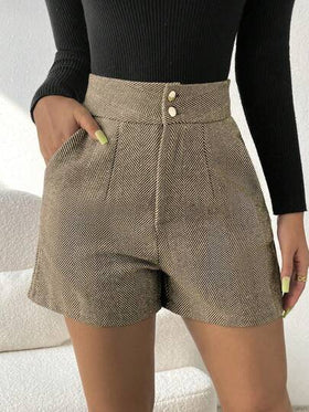 EMERY ROSE بنطلون قصير خصر عالي طباعة نقش مسنن جيب مائل