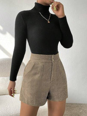 EMERY ROSE بنطلون قصير خصر عالي طباعة نقش مسنن جيب مائل