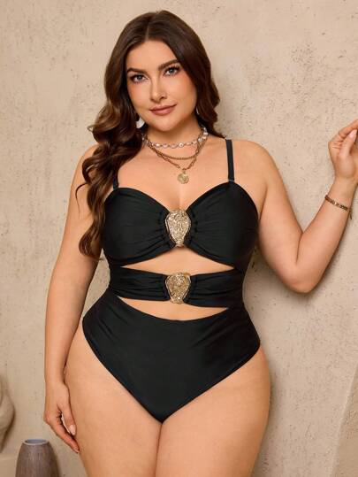 Swim Lushoire بذلة سباحة قطعة واحدة للنساء ذات مقاسات كبيرة، متساوية اللون وبتصميم ظهر مكشوف وجذاب للصيف