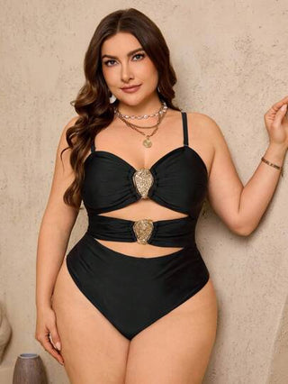 Swim Lushoire بذلة سباحة قطعة واحدة للنساء ذات مقاسات كبيرة، متساوية اللون وبتصميم ظهر مكشوف وجذاب للصيف