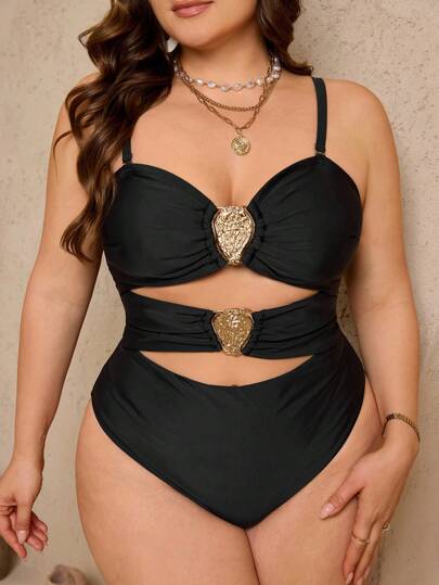 Swim Lushoire بذلة سباحة قطعة واحدة للنساء ذات مقاسات كبيرة، متساوية اللون وبتصميم ظهر مكشوف وجذاب للصيف