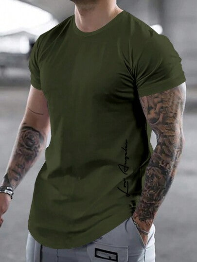 Manfinity Homme ملابس علوية رجالي بألوان سادة وياقة دائرية وأكمام قصيرة بتصميم بسيط وعادي (مخصص)