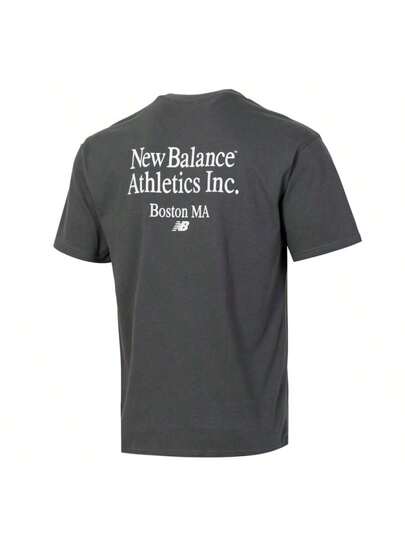 New Balance تيشيرت كاجوال بأكمام قصيرة وياقة مستديرة، ملابس علوية رياضي مريح ومتنفس، طراز يناسب الجنسين NEE35201-DKG