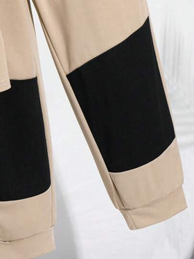 SHEIN مجموعة تشكيلة لون الفتى المراهق تي شيرت عنق مستدير وبنطلون طويل 2 قطعة/طقم، مناسب للتنقل والمدرسة والاستخدام اليومي العادي والرياضة في فصل الربيع/الصيف
