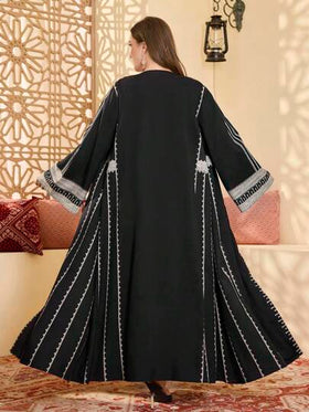 Al Najma عباءة نسائية مسلمة سترة كاجوال فضفاضة طويلة الأكمام مع تصميم مطرز، مقاس كبير، ثوب محتشم