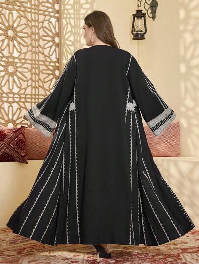 Al Najma عباءة نسائية مسلمة سترة كاجوال فضفاضة طويلة الأكمام مع تصميم مطرز، مقاس كبير، ثوب محتشم