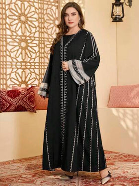 Al Najma عباءة نسائية مسلمة سترة كاجوال فضفاضة طويلة الأكمام مع تصميم مطرز، مقاس كبير، ثوب محتشم