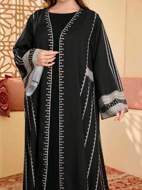 Al Najma عباءة نسائية مسلمة سترة كاجوال فضفاضة طويلة الأكمام مع تصميم مطرز، مقاس كبير، ثوب محتشم