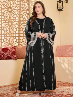 Al Najma عباءة نسائية مسلمة سترة كاجوال فضفاضة طويلة الأكمام مع تصميم مطرز، مقاس كبير، ثوب محتشم