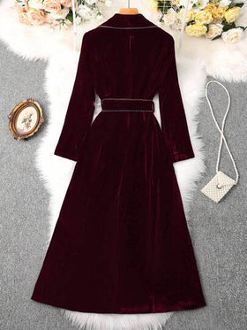 SHEIN Clasi معطف سيدات طويل أنيق مصنوع من الفلوت بتشطيب ذهبي، بياقة عالية وأكمام طويلة، مناسب للخريف والشتاء