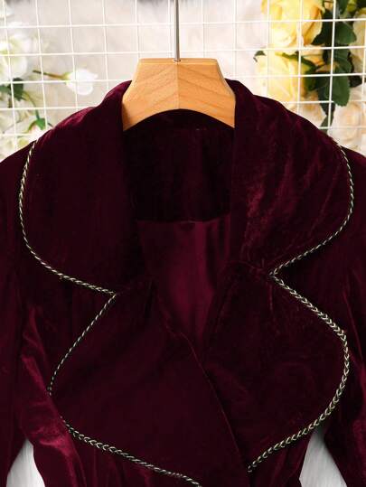 SHEIN Clasi معطف سيدات طويل أنيق مصنوع من الفلوت بتشطيب ذهبي، بياقة عالية وأكمام طويلة، مناسب للخريف والشتاء