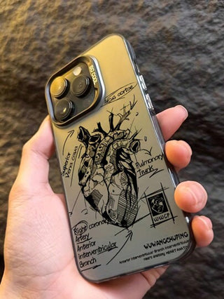 قطعة واحدة غطاء شفاف أسود بتصميم قلب كبير لهاتف iPhone متوافق مع 16PROMAX و 11 و 12 و 13PROMAX و 14PROMAX و 15