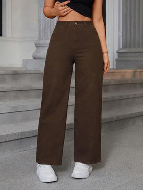 SHEIN EZwear جينز نسائي أساسي فضفاض مستقيم بجيوب