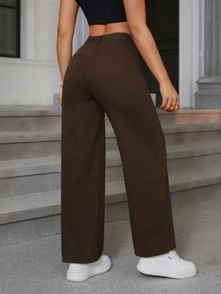 EZwear جينز نسائي أساسي فضفاض مستقيم بجيوب