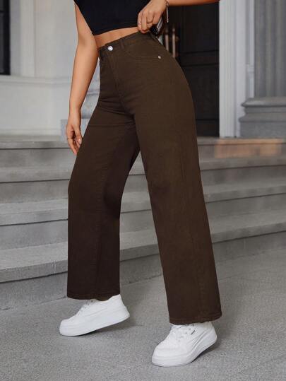 SHEIN EZwear جينز نسائي أساسي فضفاض مستقيم بجيوب