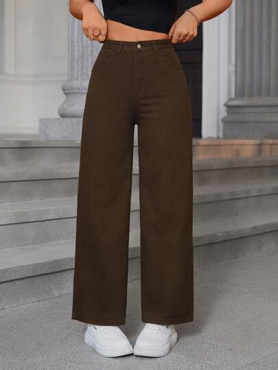 SHEIN EZwear جينز نسائي أساسي فضفاض مستقيم بجيوب