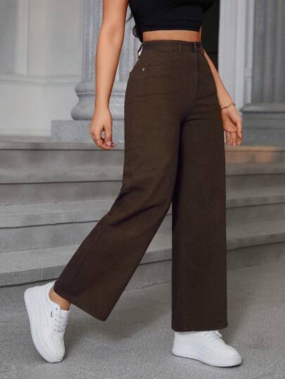 SHEIN EZwear جينز نسائي أساسي فضفاض مستقيم بجيوب
