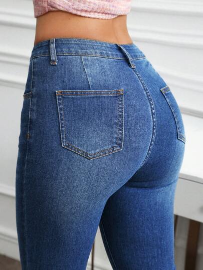 SHEIN Essnce بنطلون جينز كاجوال نسائي، بسيط وعصري للارتداء اليومي