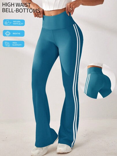 Core Rhythm سروال رياضي للنساء ذو خصر عالي بتصميم ألوان وقصات مختلطة ، قصة واسعة الساقين وجذابة