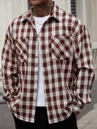 Manfinity CasualCool جاكيت كاجوال بأكمام طويلة وجيب بأزرار أمامية مخطط