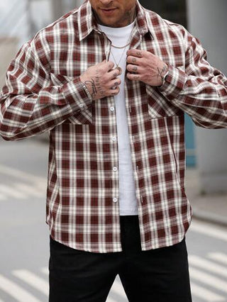 Manfinity CasualCool جاكيت كاجوال بأكمام طويلة وجيب بأزرار أمامية مخطط