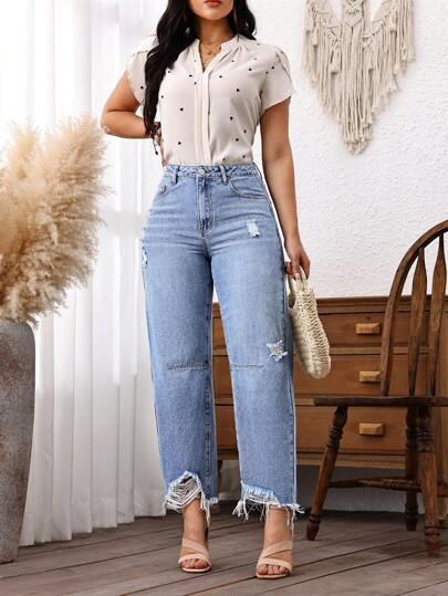 EMERY ROSE بنطال جينز مستهلك نسائي غير مسنن بنهاية خام مغسول