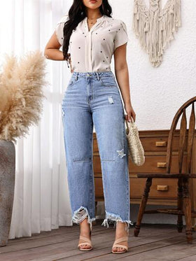 EMERY ROSE بنطال جينز مستهلك نسائي غير مسنن بنهاية خام مغسول