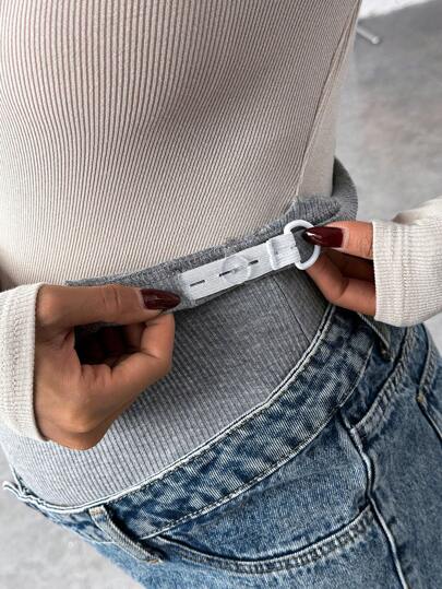 SHEIN سراويل جينز إرتخاء للأمهات الحوامل لوحة صوف مصممة زرقاء داكنة عتيقة