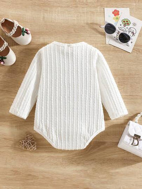 SHEIN Vintaside Kids 1 قطعة قميص طويل الأكمام لبنت رضيعة من قماش جاكار ناعم بلون واحد برقبة طاقية، للارتداء اليومي في الربيع والخريف (4 قطع ملابس متطابقة للعائلة الأم والطفل يباعان بشكل منفصل)