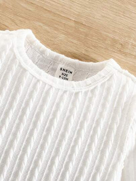 SHEIN Vintaside Kids 1 قطعة قميص طويل الأكمام لبنت رضيعة من قماش جاكار ناعم بلون واحد برقبة طاقية، للارتداء اليومي في الربيع والخريف (4 قطع ملابس متطابقة للعائلة الأم والطفل يباعان بشكل منفصل)