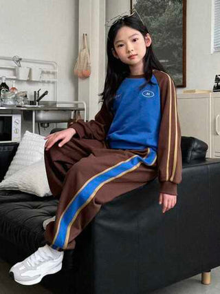 girls-sets DAZY مجموعة سترة قطنية طويلة الأكمام ذات كتّفين وبنطال رياضي للفتيات ، 2 قطعة ، ربيعية