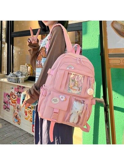 حقيبة ظهر نسائية جميلة 2025، حقيبة ظهر نايلون متعددة الجيوب مقاومة للماء، حقيبة كتب وحاسوب محمول جميلة للفتيات