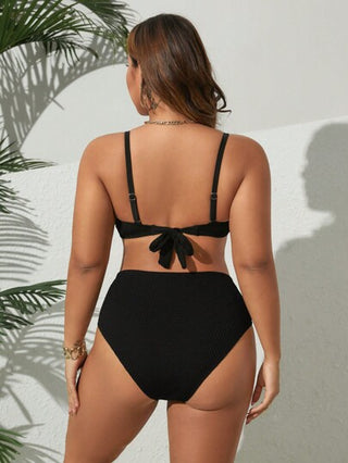Swim Vcay 2 قطعة ملابس سباحة للنساء بمقاسات كبيرة، بلون أحادي مع زخرفة زهور بيضاء، طراز كاجوال
