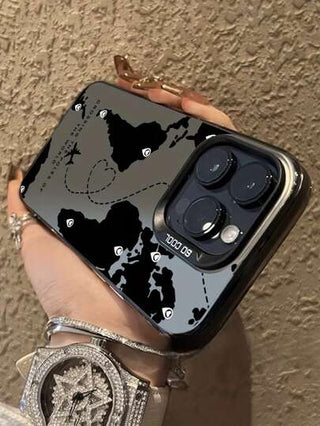 1 قطعة غطاء هاتف مطبوع بطباعة IMD بتصميم خريطة السفر باللون الأسود متوافق مع هواتف آيفون 16PROMAX، 11، 12، 13PROMAX، 14PROMAX، 15