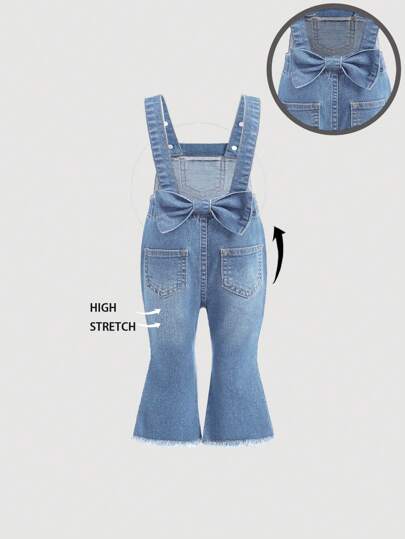 SHEIN جمبسوت جينز للبنات مع زخرفة فيونكة وبنطلون واسع