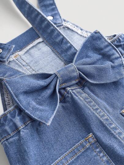 SHEIN جمبسوت جينز للبنات مع زخرفة فيونكة وبنطلون واسع