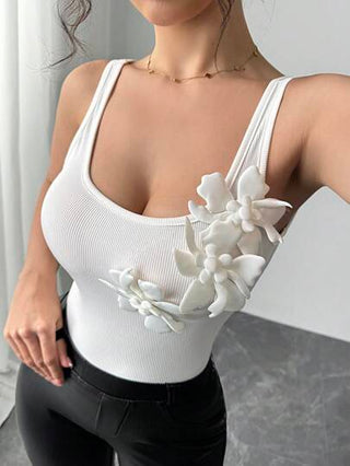 Elenzga قطعة واحدة ملابس علوية أنيقة للنساء بتصميم أحادي الجانب مزين بالزهور بدون أكمام