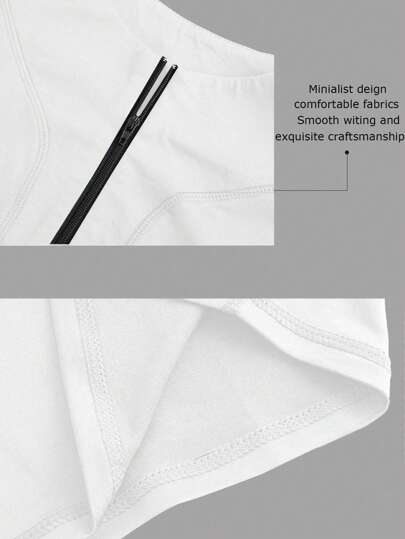 Manfinity Sport Corelite تي شيرت رياضي أبيض بأكمام طويلة وياقة نصف سحاب مطبوع عليه شعار
