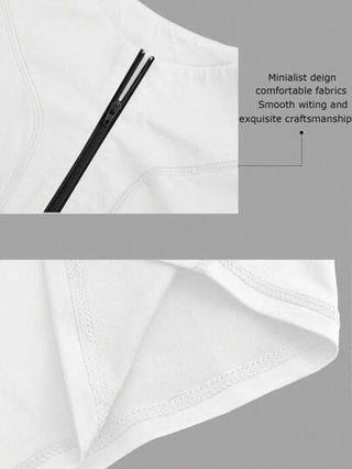Manfinity Sport Corelite تي شيرت رياضي أبيض بأكمام طويلة وياقة نصف سحاب مطبوع عليه شعار